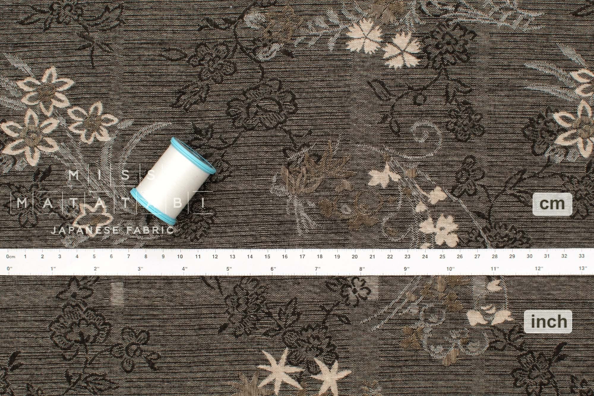 Japanese Fabric Yarn Dyed Woven Jacquard Ohana - black, latte - 50cm