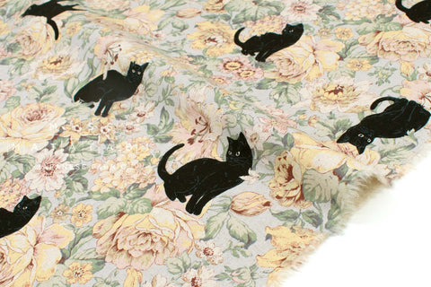 Japanese Fabric Boy Cat and Flowers - C - 50cm