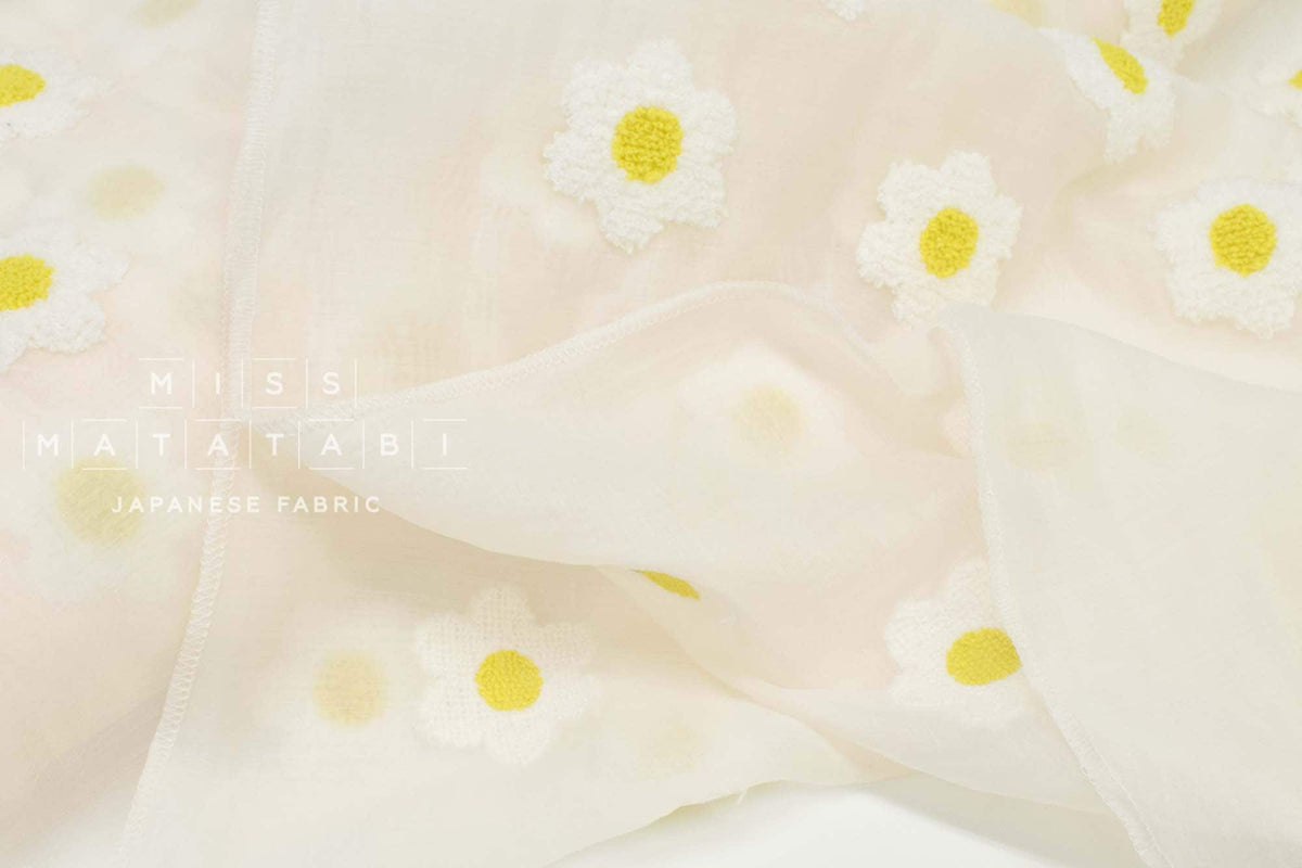 Japanese Fabric Punch Needling Style Flower Embroidery - cream - 50cm