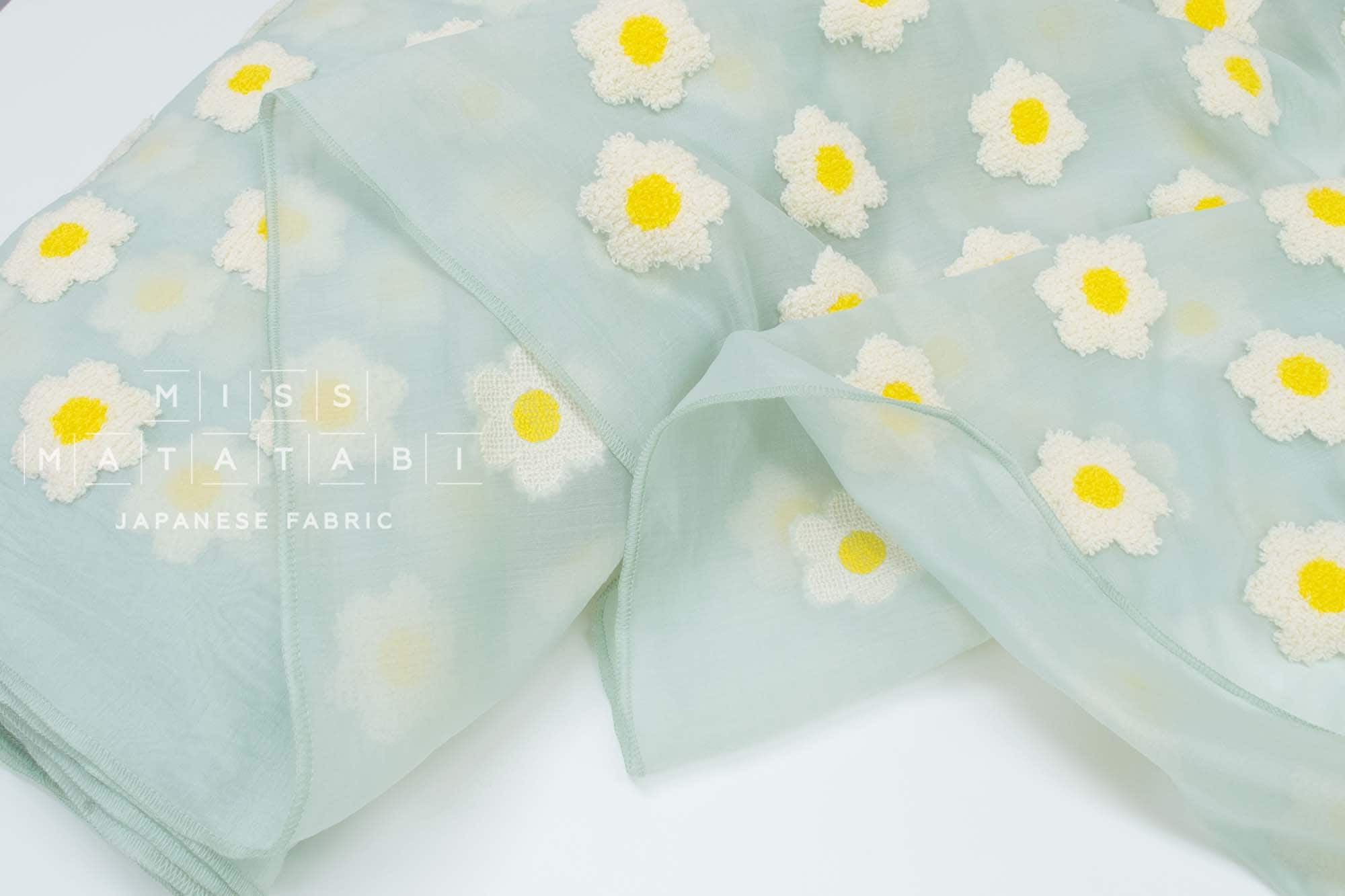 Japanese Fabric Punch Needling Style Flower Embroidery - sage mint - 50cm