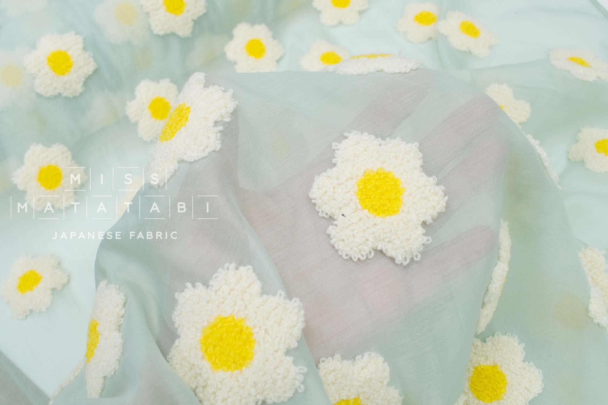 Japanese Fabric Punch Needling Style Flower Embroidery - sage mint - 50cm