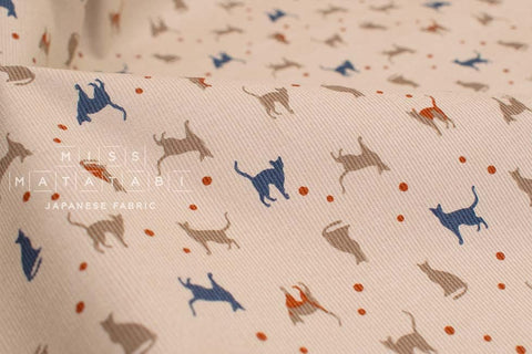 Japanese Fabric Corduroy Cats and Pindots - A - 50cm