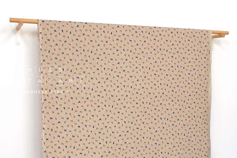Japanese Fabric Corduroy Cats and Pindots - A - 50cm