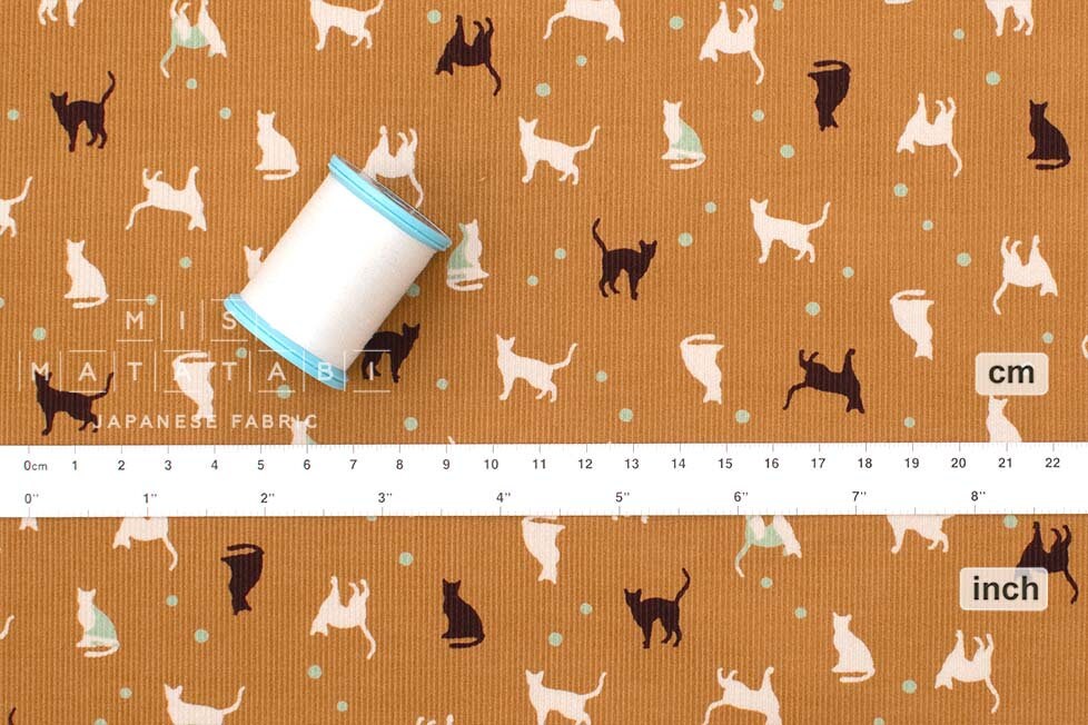 Japanese Fabric Corduroy Cats and Pindots - B - 50cm