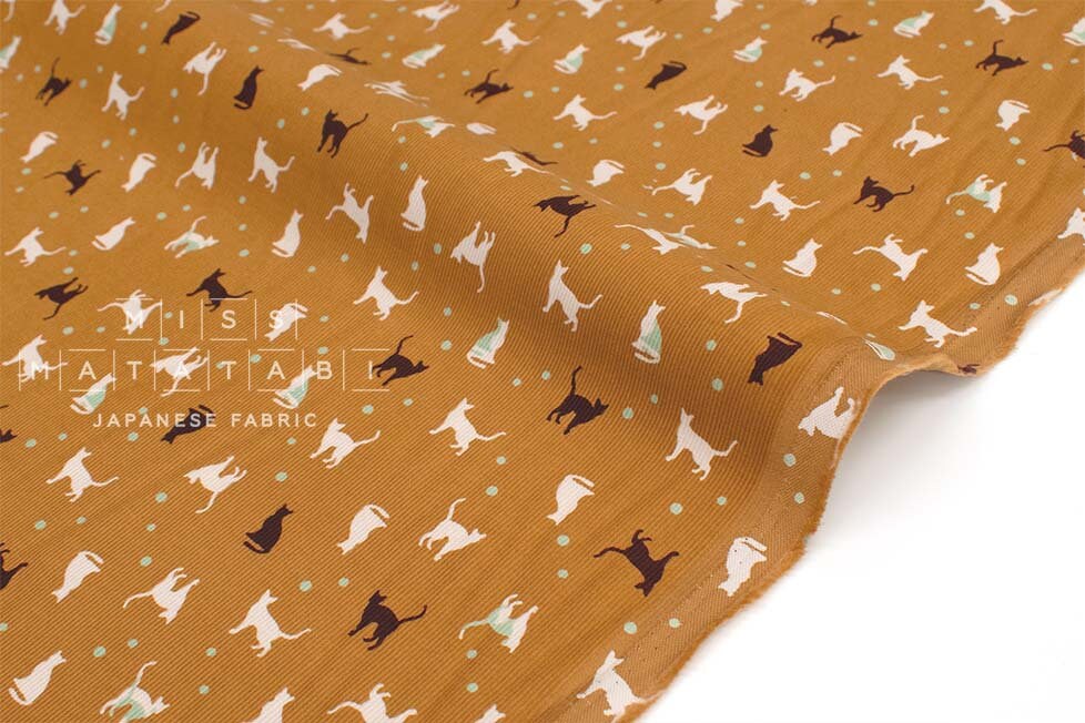Japanese Fabric Corduroy Cats and Pindots - B - 50cm