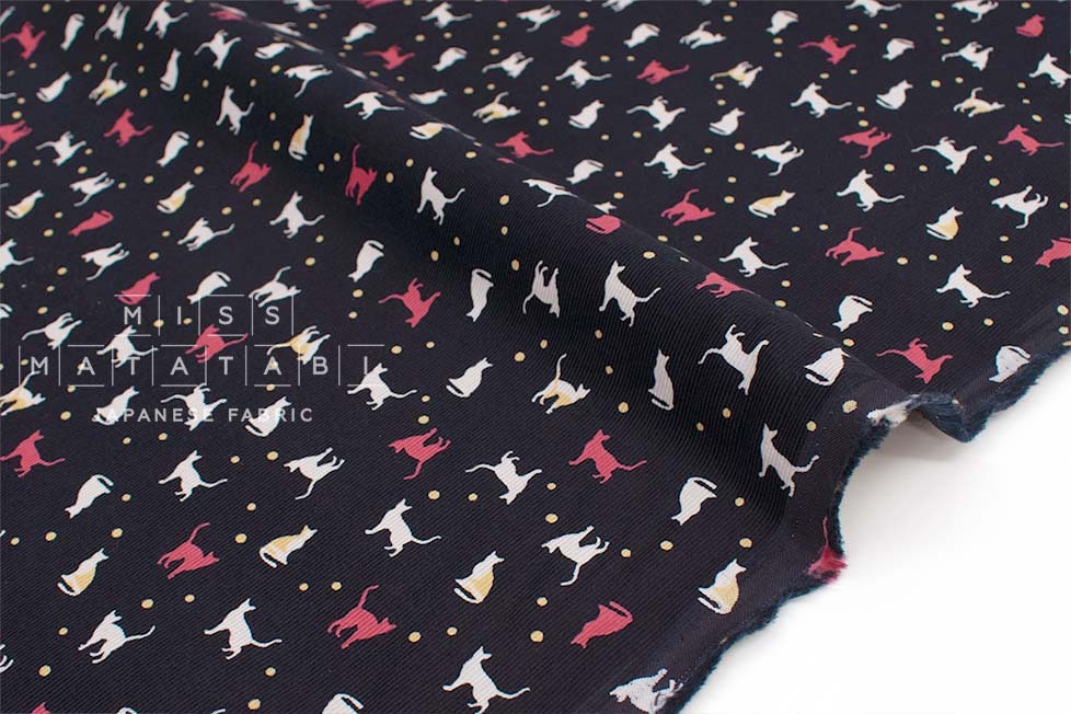 Japanese Fabric Corduroy Cats and Pindots - E - 50cm