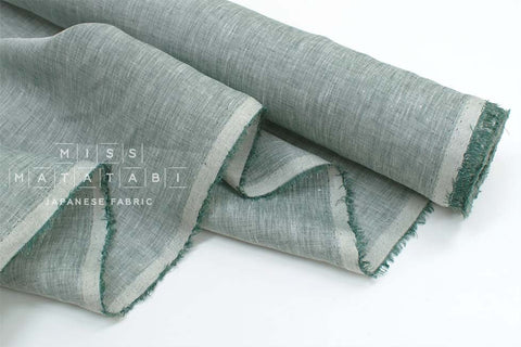 DEADSTOCK Japanese Fabric 100% Linen Chambray - green - 50cm