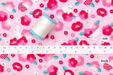 Japanese Fabric Tsubaki Camellia and Bunnies - pink - 50cm