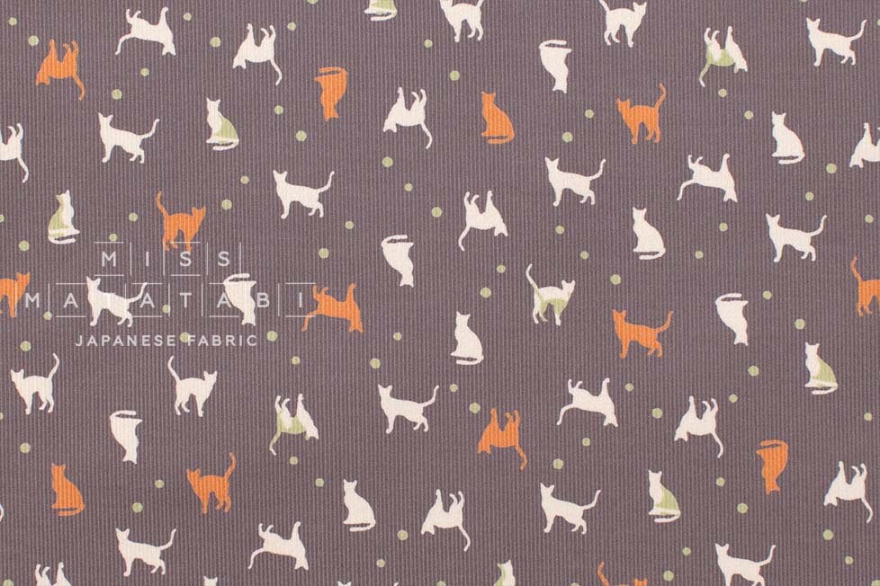 Japanese Fabric Corduroy Cats and Pindots - C - 50cm