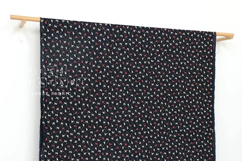 Japanese Fabric Corduroy Cats and Pindots - E - 50cm