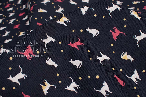 Japanese Fabric Corduroy Cats and Pindots - E - 50cm