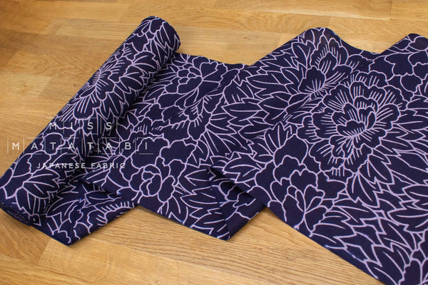 Shokunin Collection Hand-printed Chusen Japanese Yukata Fabric - Yokodan Botan - 50cm