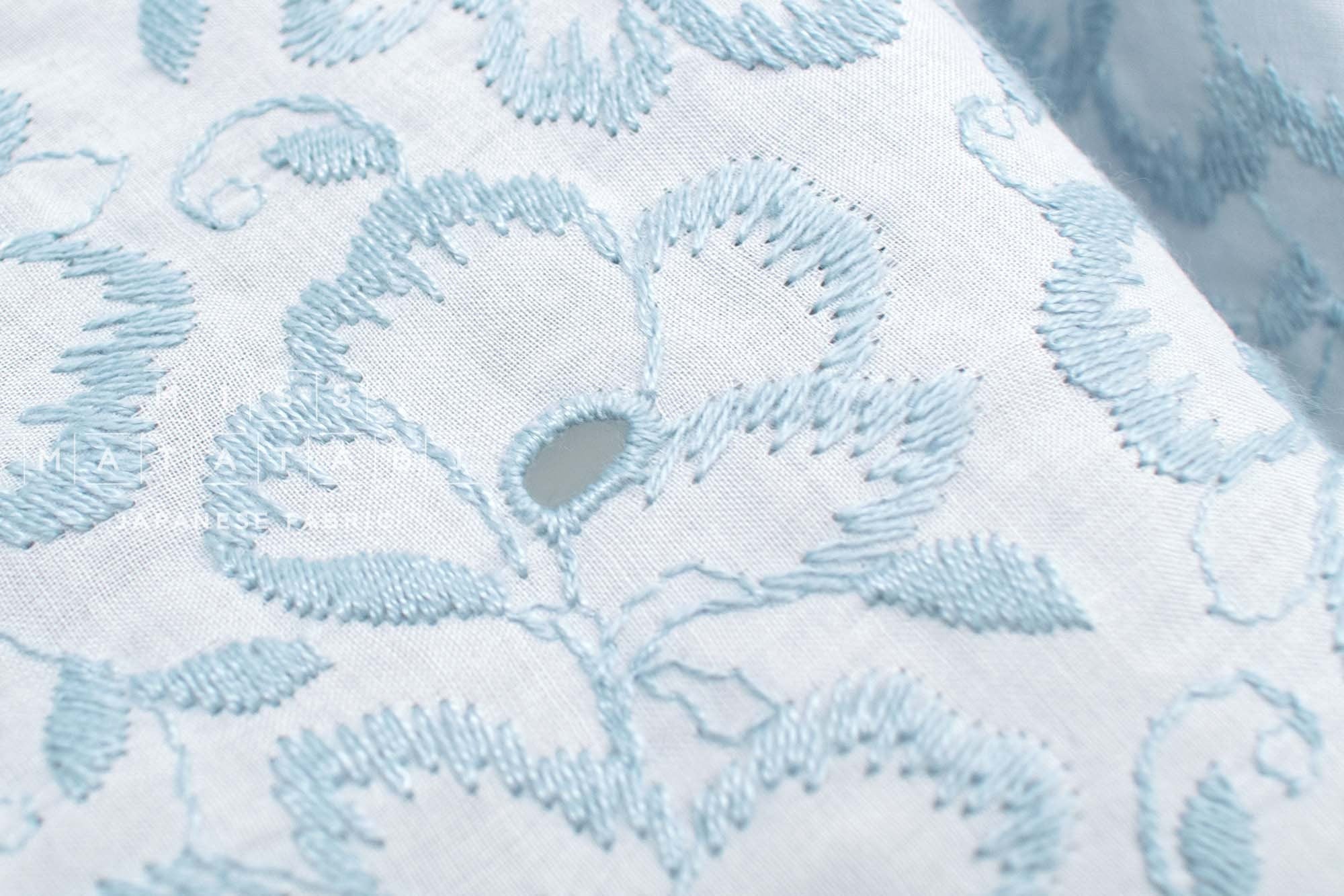 Japanese Fabric Embroidered Eyelet Cotton Lawn - Juniper - 50cm