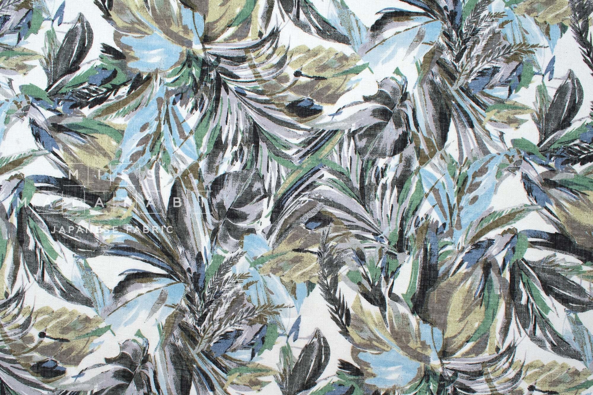 DEADSTOCK Japanese Fabric Palms linen voile - E - 50cm