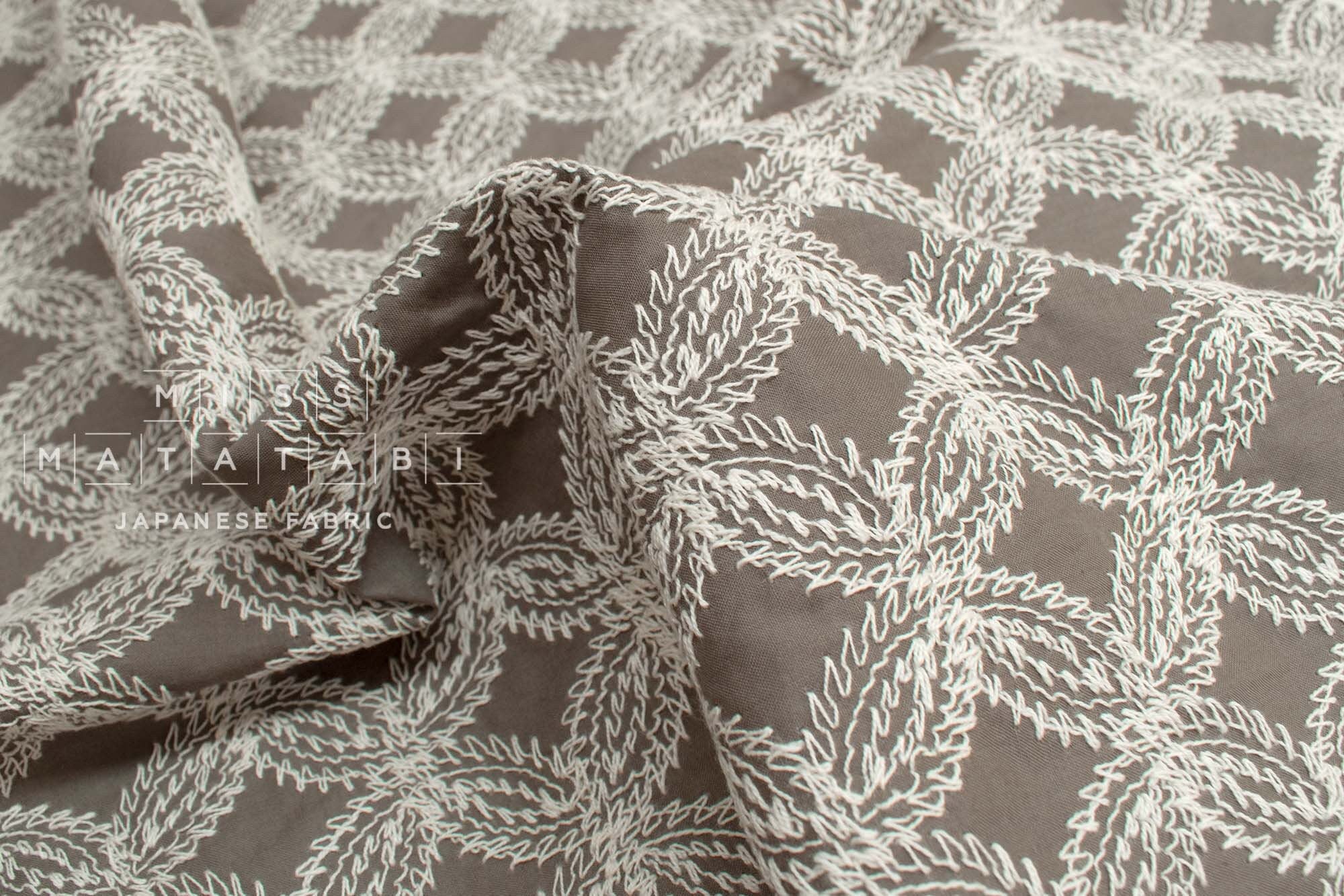 Japanese Fabric Embroidered Cotton Lawn Olivia - taupe - 50cm