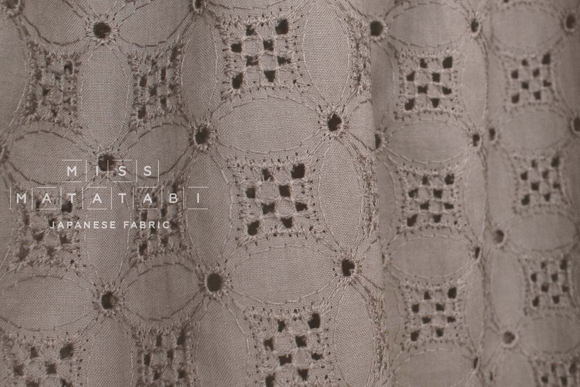 Japanese Fabric Embroidered Eyelet Cotton Lawn - stone taupe - 50cm