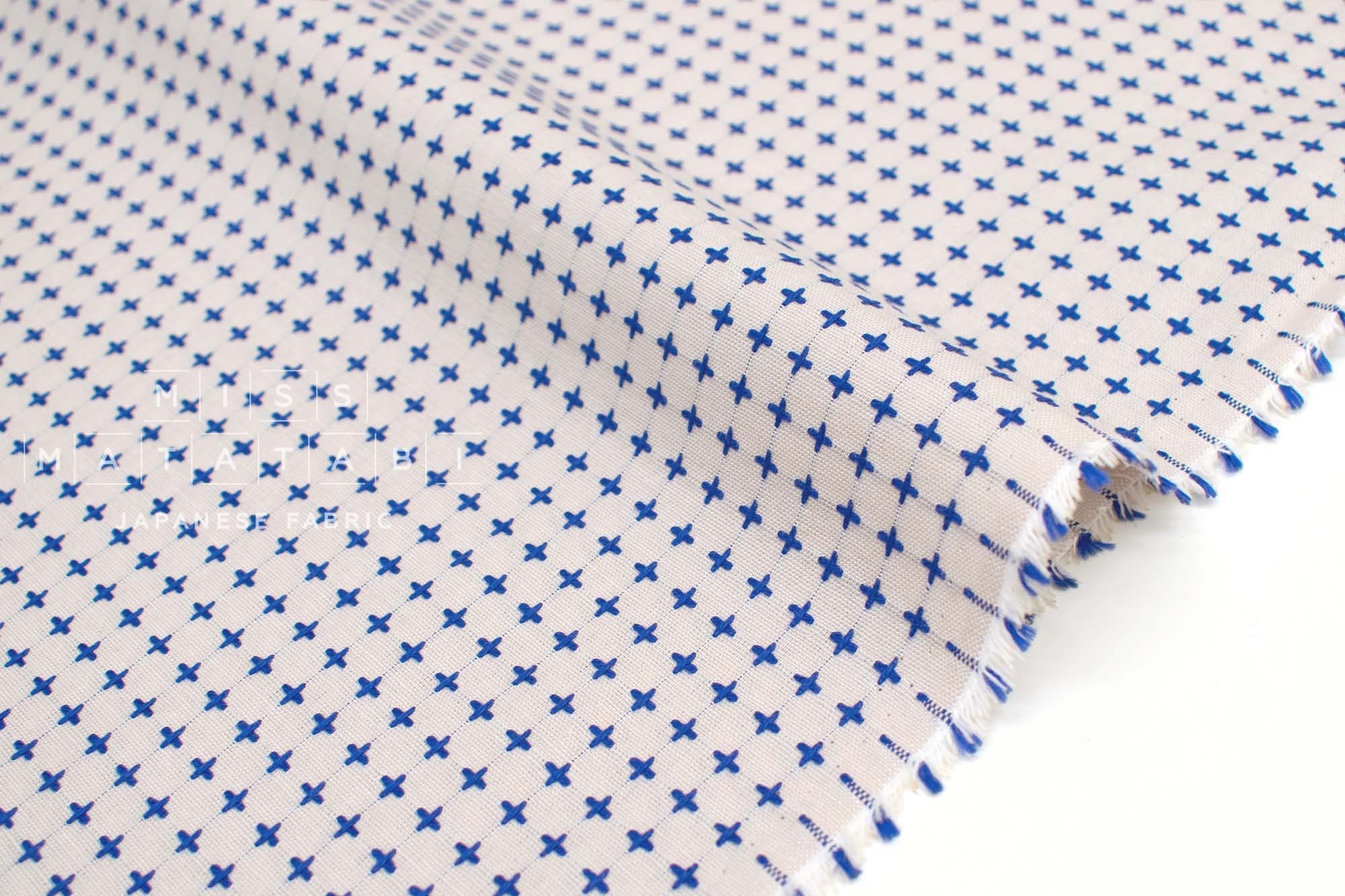 Japanese Fabric Yarn Dyed Sashiko Cross - blue - 50cm