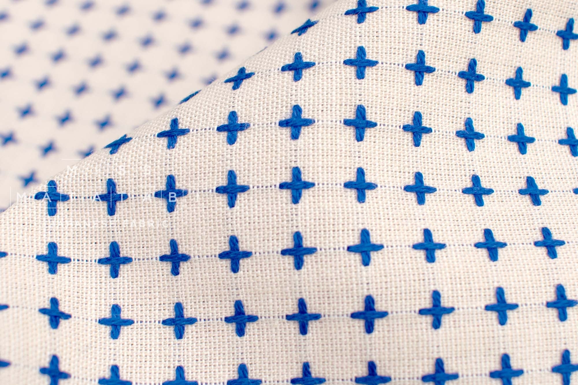 Japanese Fabric Yarn Dyed Sashiko Cross - blue - 50cm