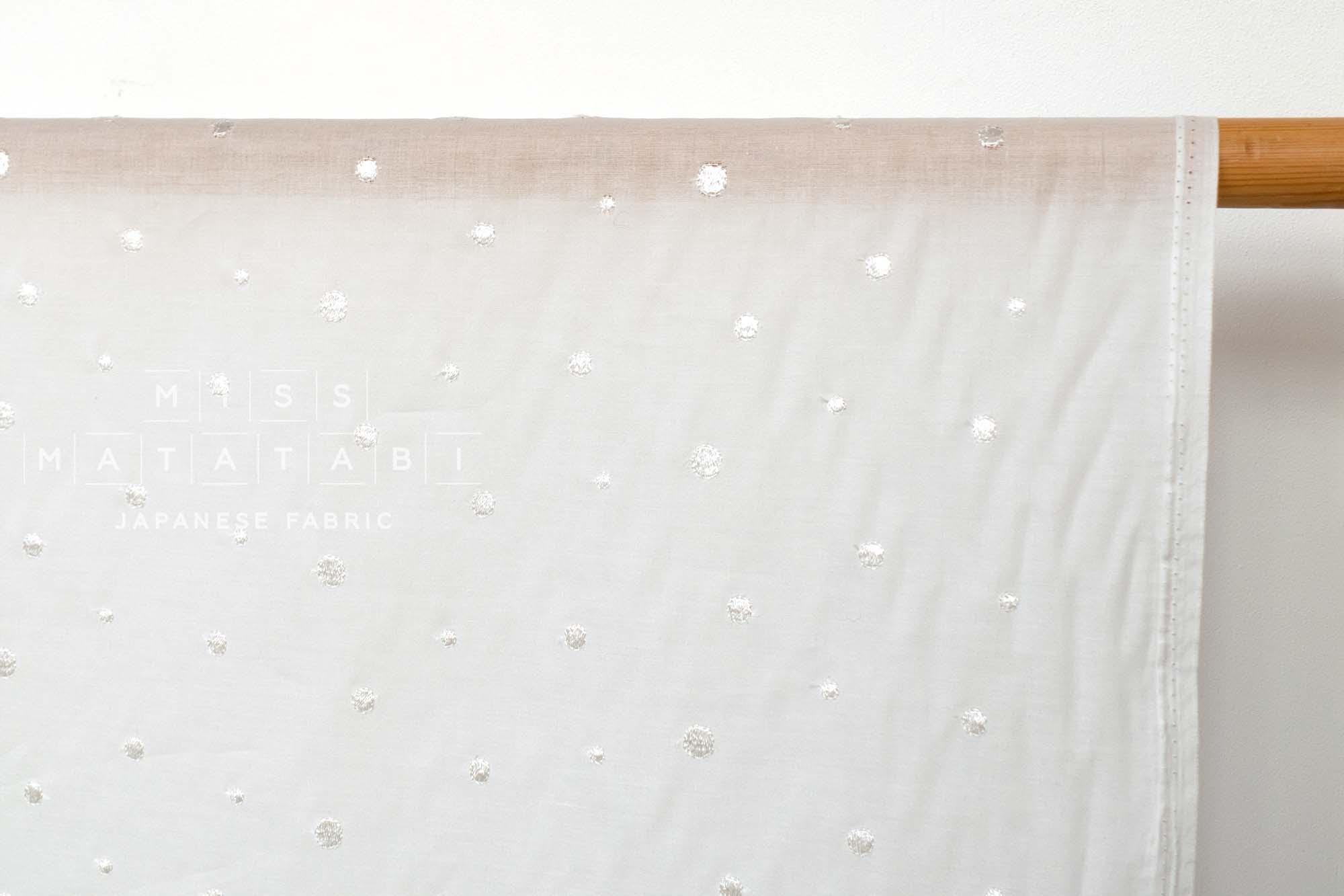 Japanese Fabric Embroidered Cotton Lawn Dots - white - 50cm