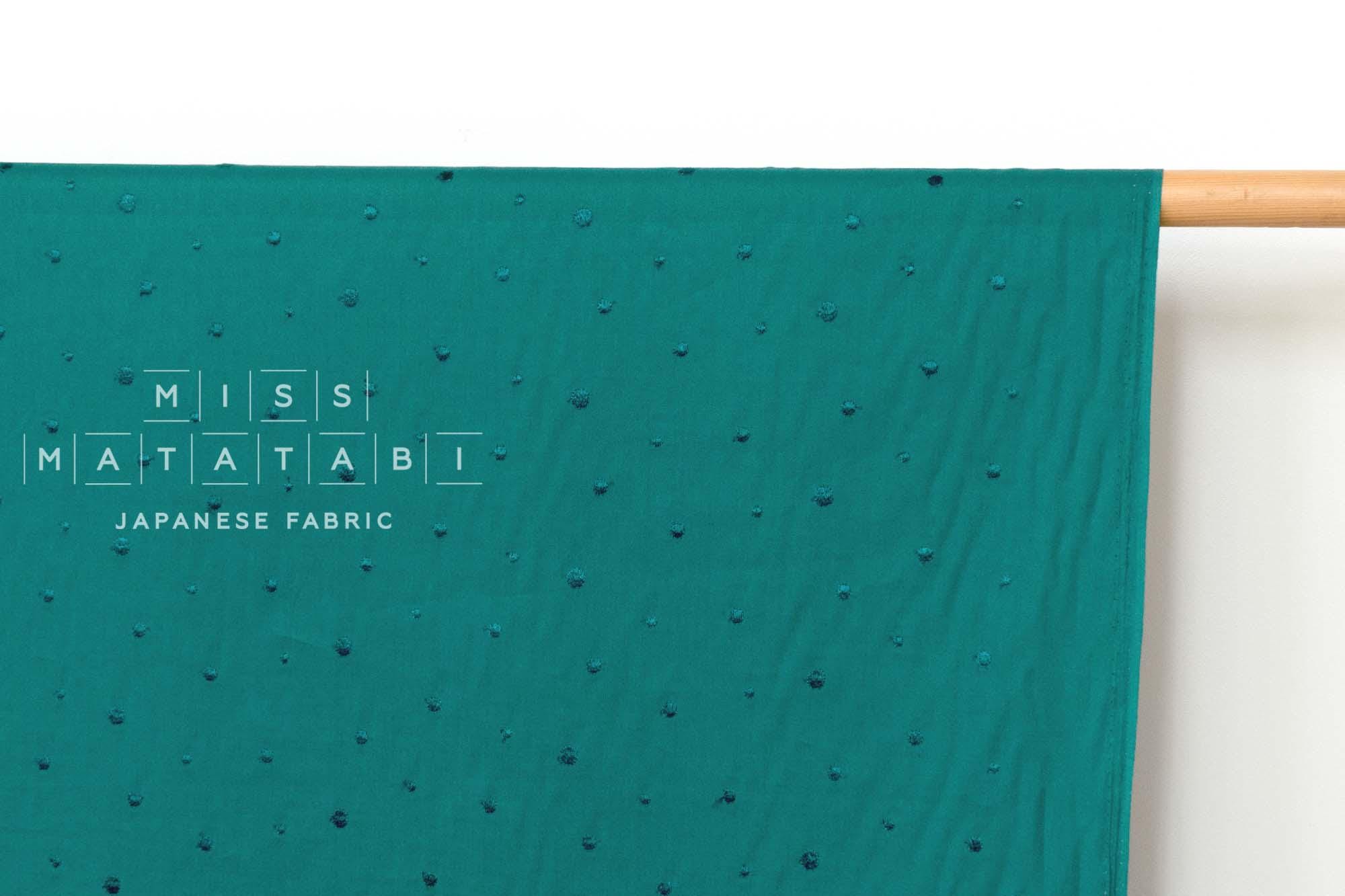 Japanese Fabric Embroidered Cotton Lawn Dots - green - 50cm