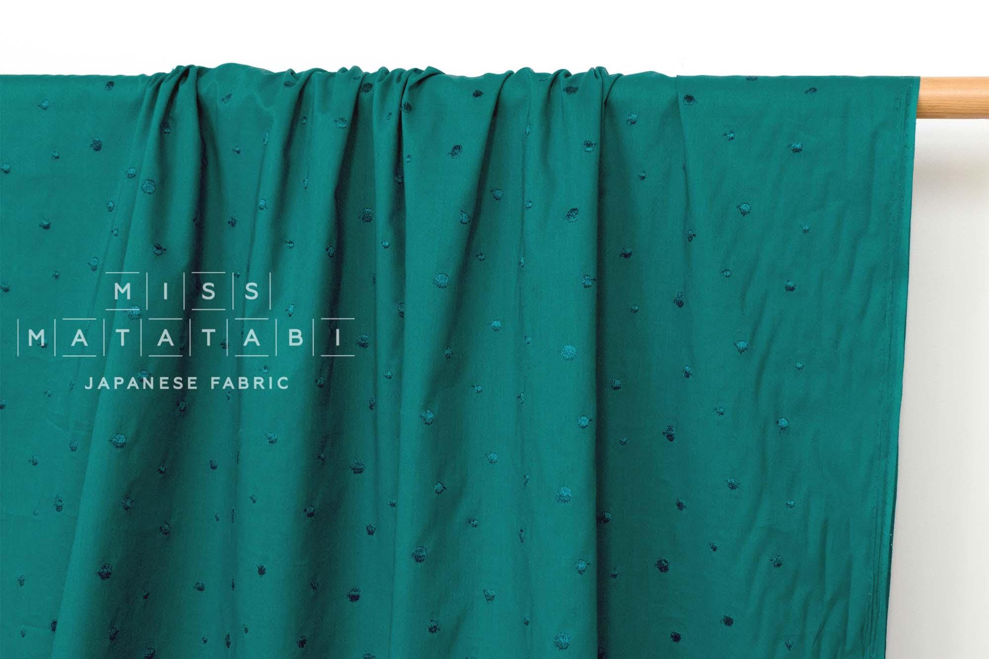 Japanese Fabric Embroidered Cotton Lawn Dots - green - 50cm