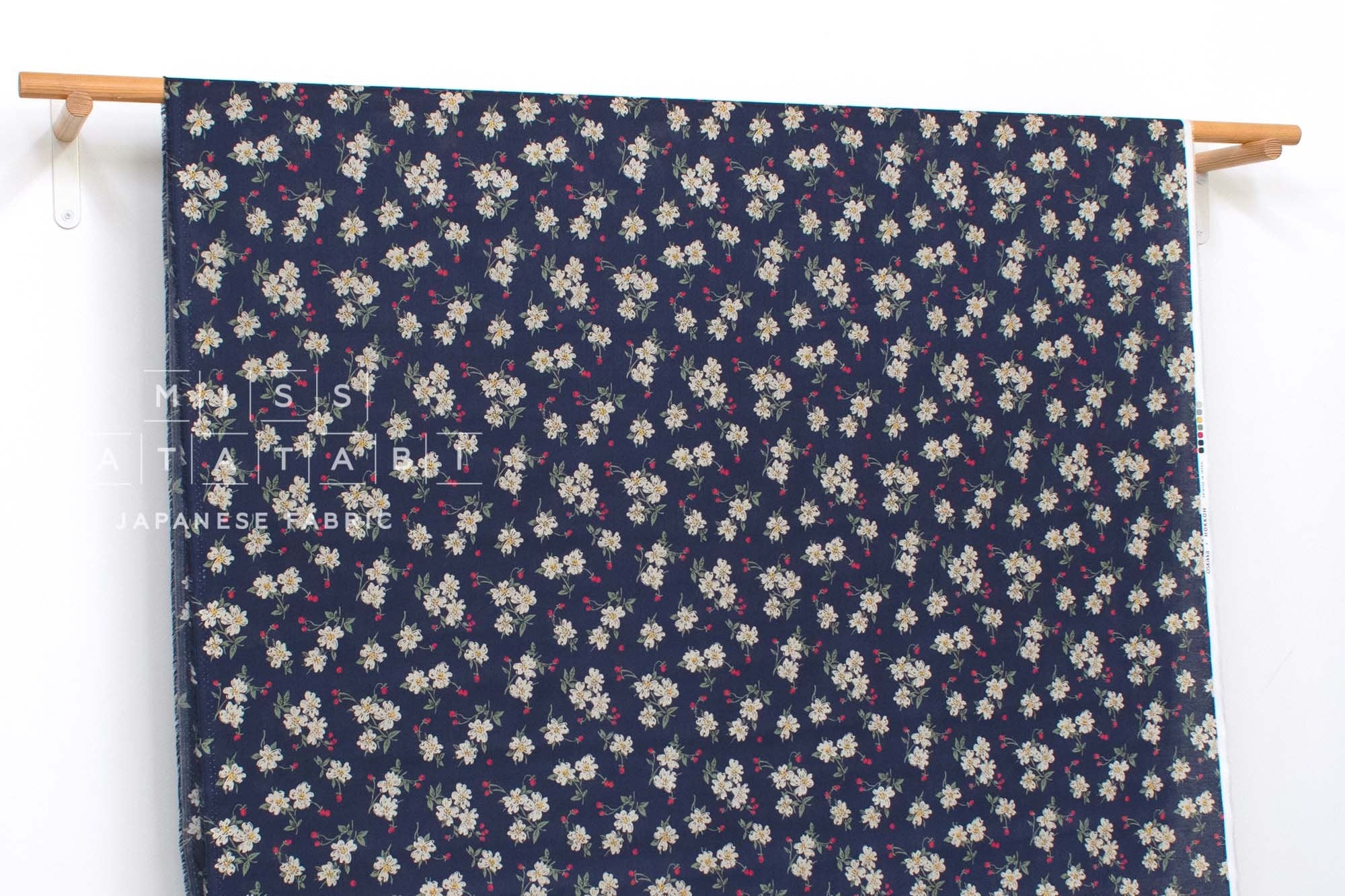DEADSTOCK Japanese Fabric Strawberry Blossoms - navy blue - 50cm