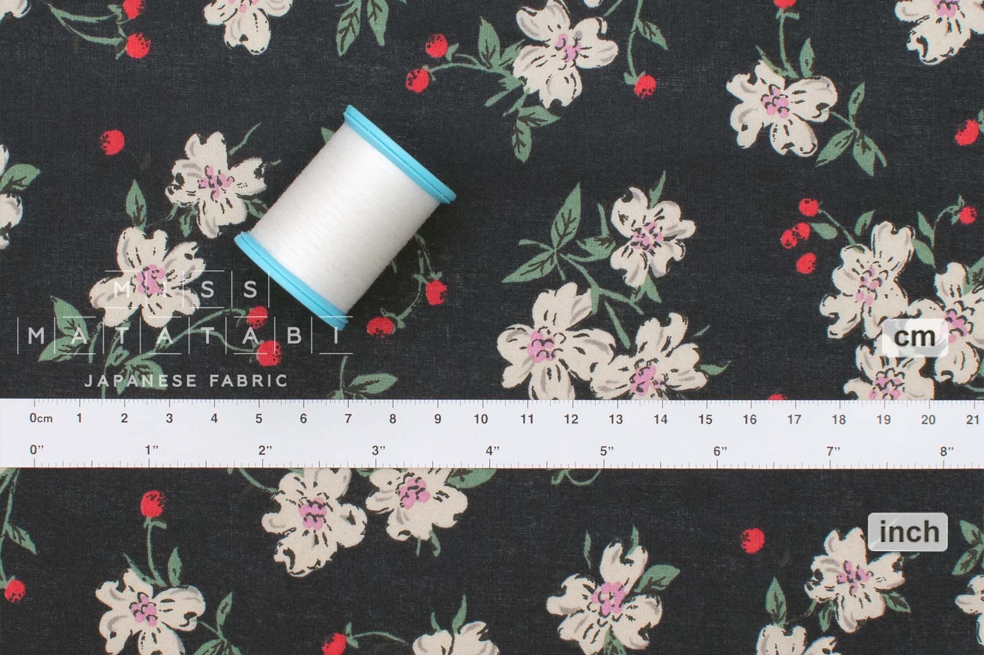 DEADSTOCK Japanese Fabric Strawberry Blossoms - black - 50cm