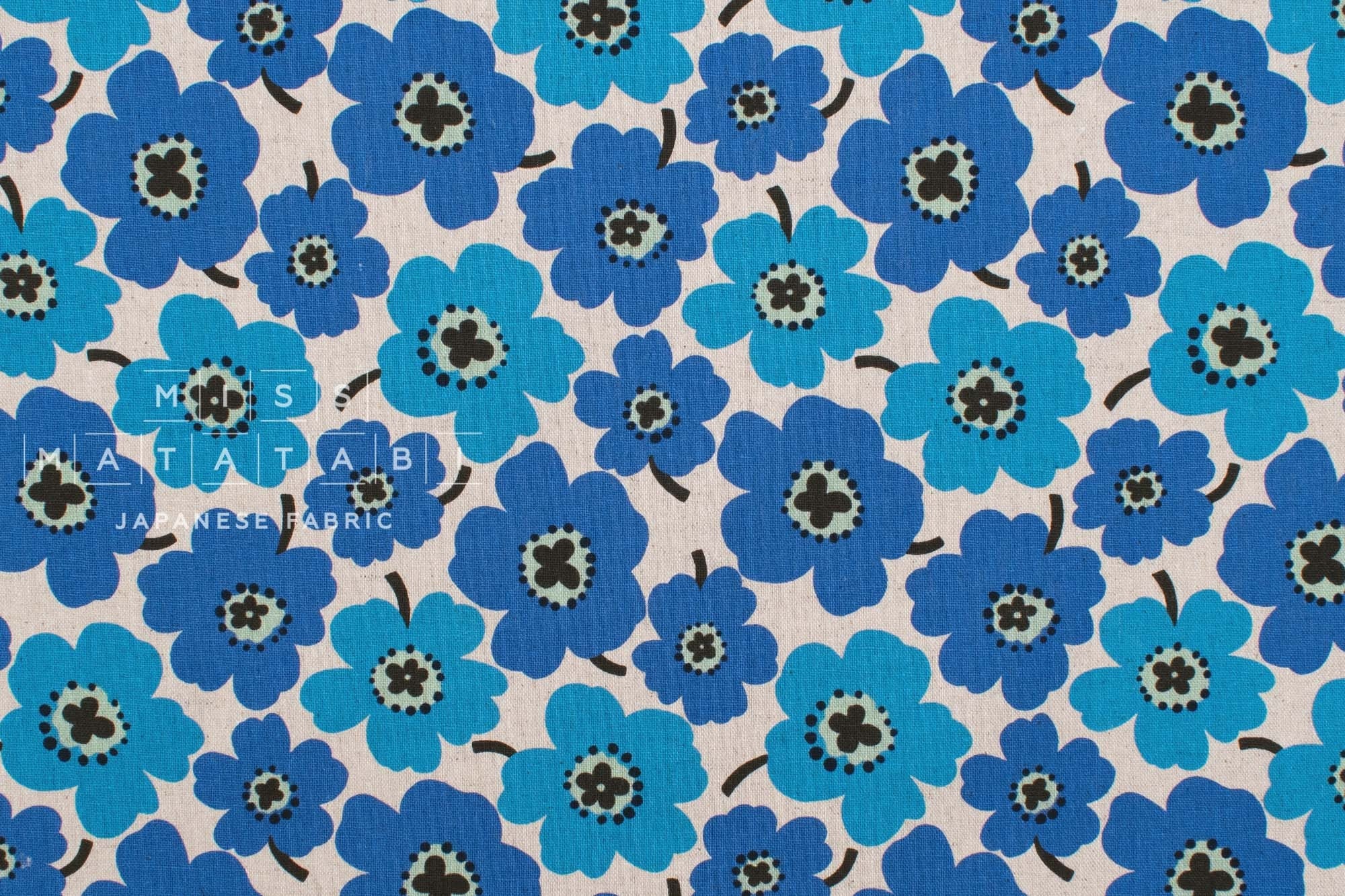 DEADSTOCK Japanese Fabric Canvas Poppy - blue - 50cm