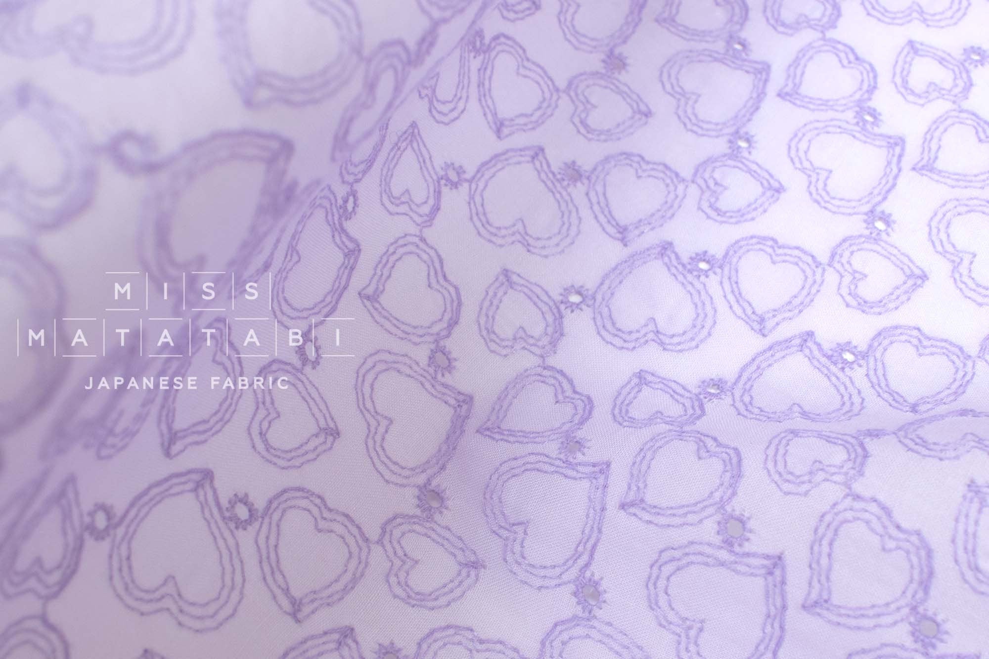 Japanese Fabric Embroidered Cotton Lawn - Love Hearts - 50cm