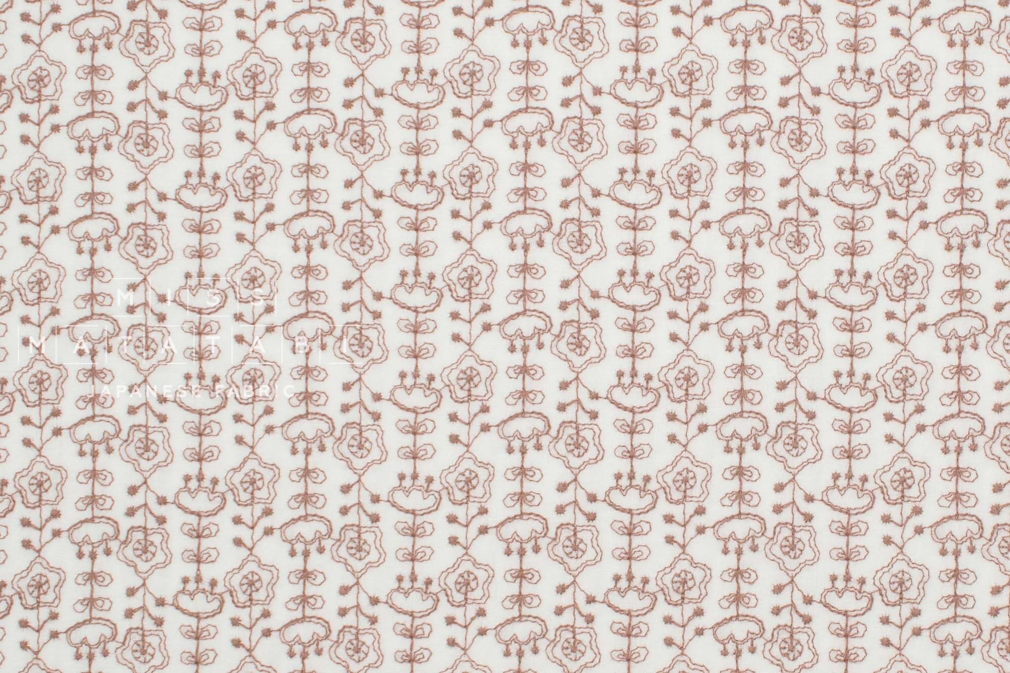 Japanese Fabric Embroidered Cotton Lawn Vincent - mocha - 50cm