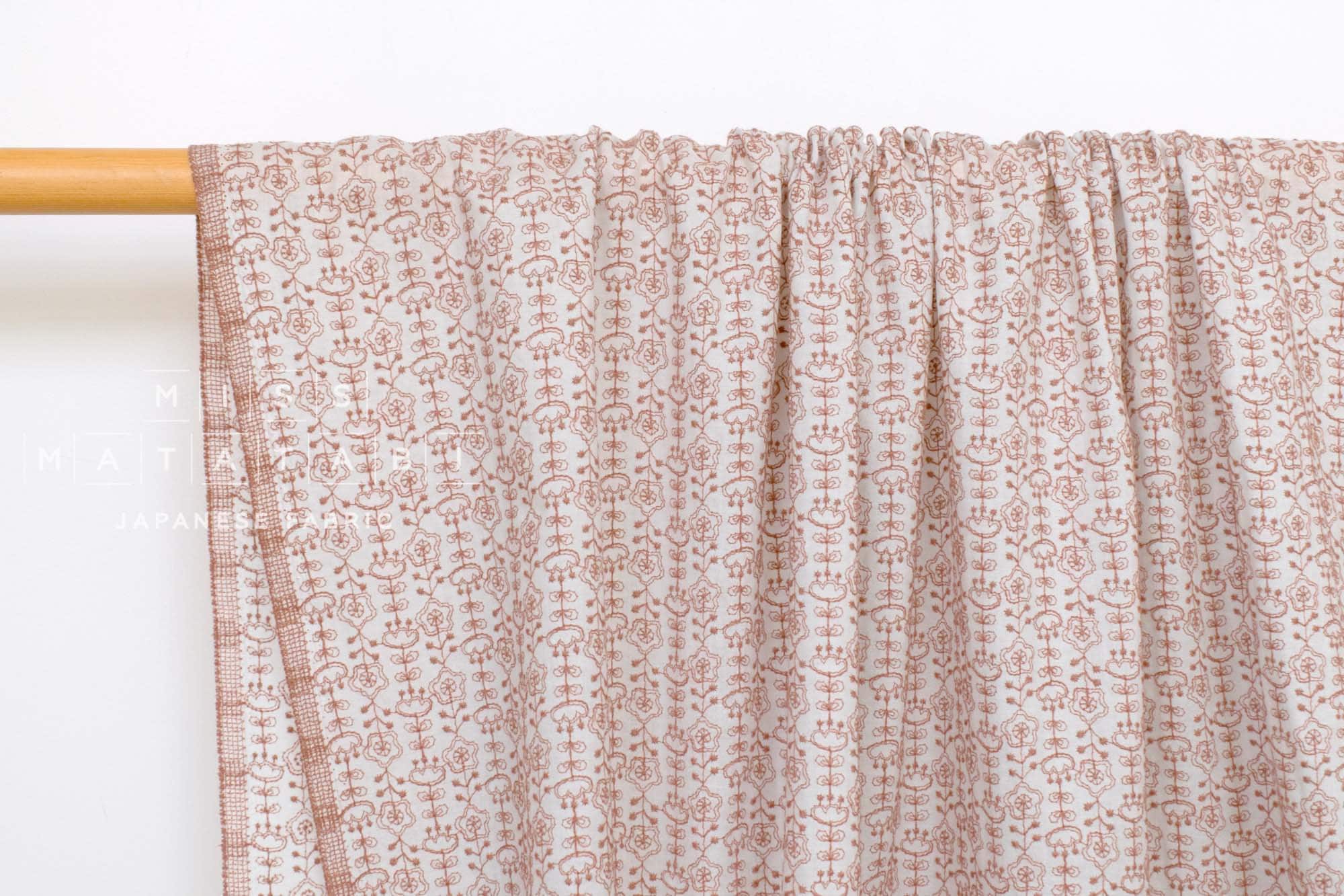 Japanese Fabric Embroidered Cotton Lawn Vincent - mocha - 50cm