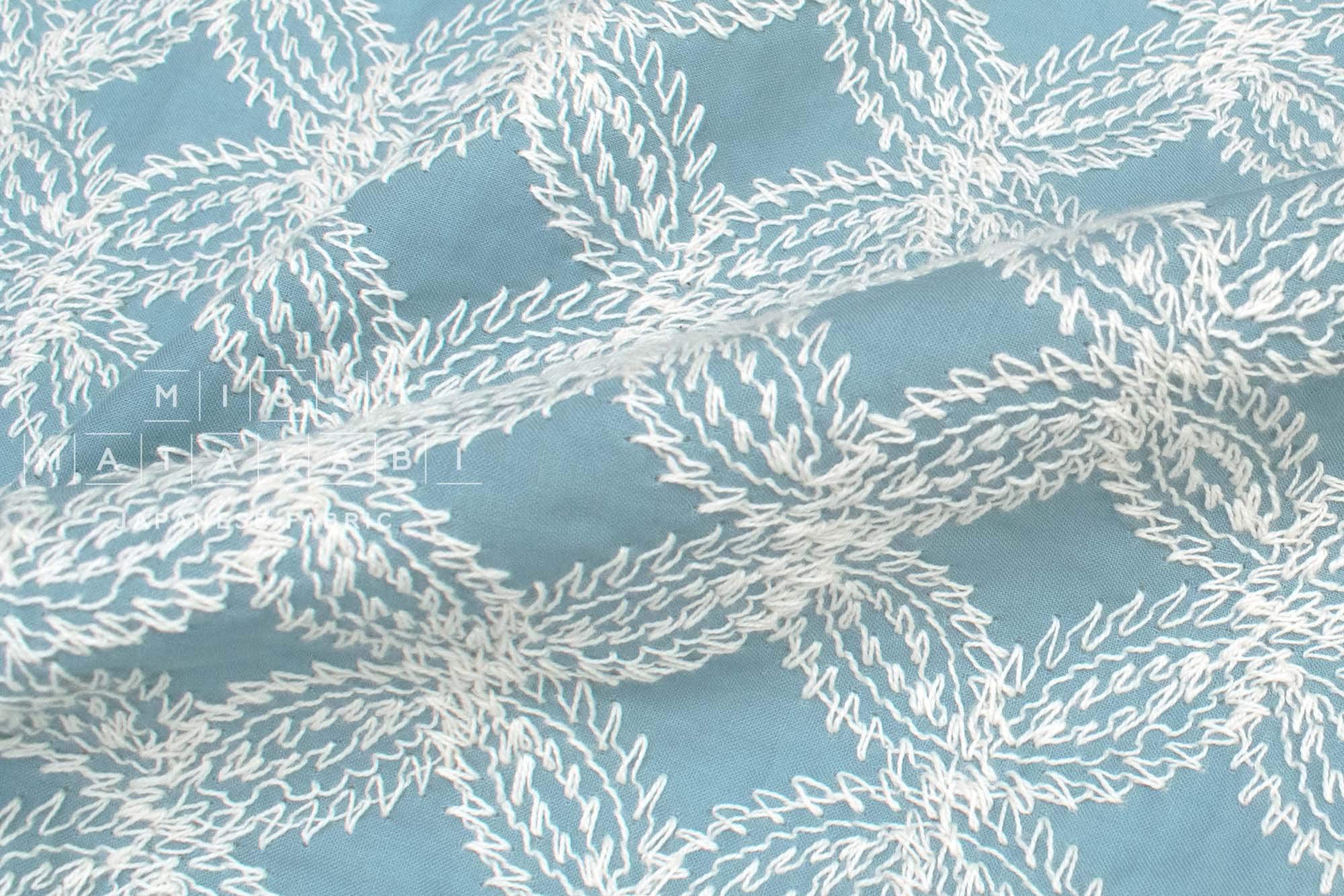 Japanese Fabric Embroidered Cotton Lawn Olivia - blue - 50cm