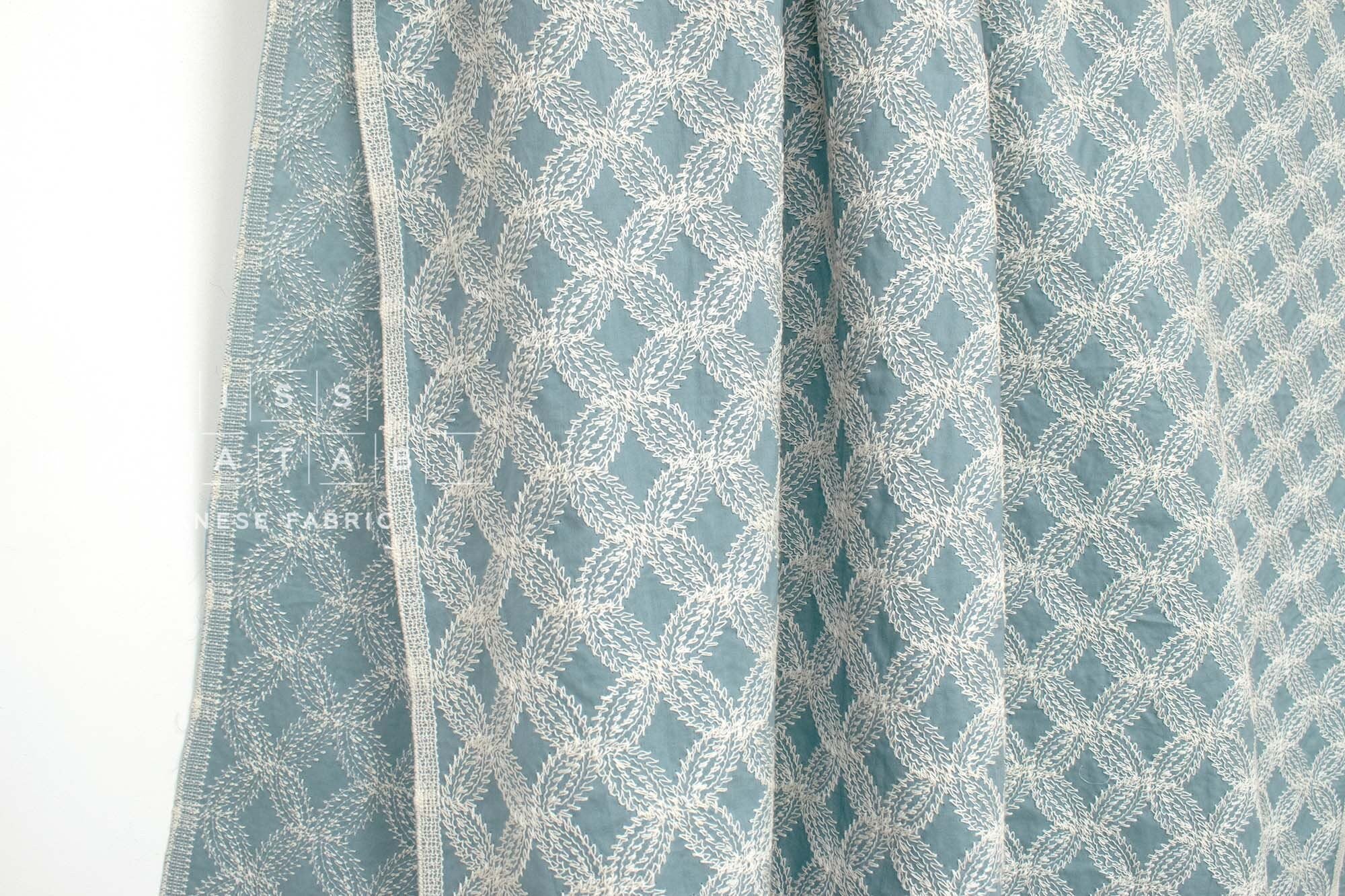 Japanese Fabric Embroidered Cotton Lawn Olivia - blue - 50cm