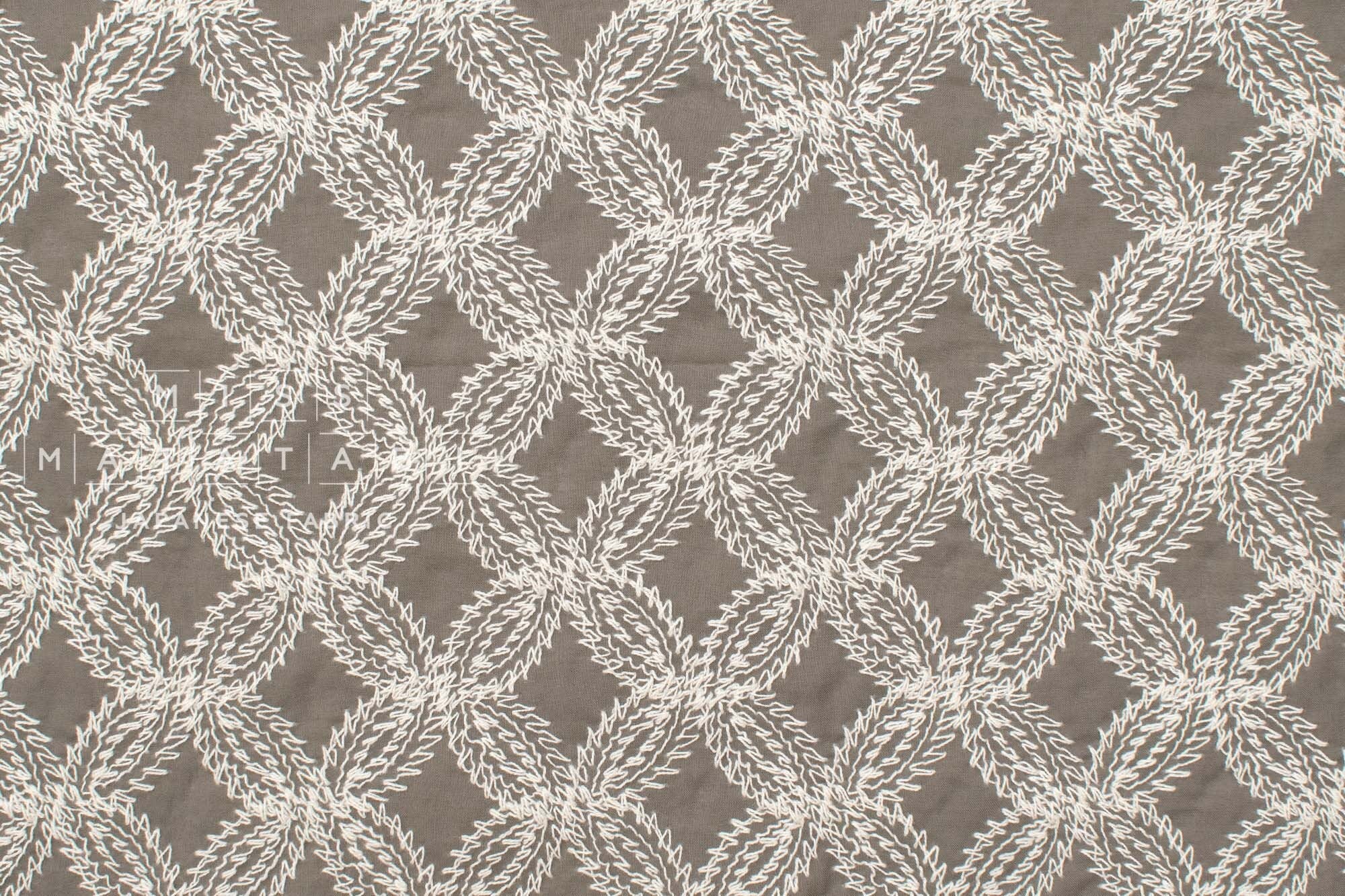 Japanese Fabric Embroidered Cotton Lawn Olivia - taupe - 50cm