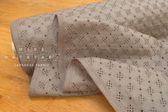 Japanese Fabric Embroidered Eyelet Cotton Lawn - stone taupe - 50cm
