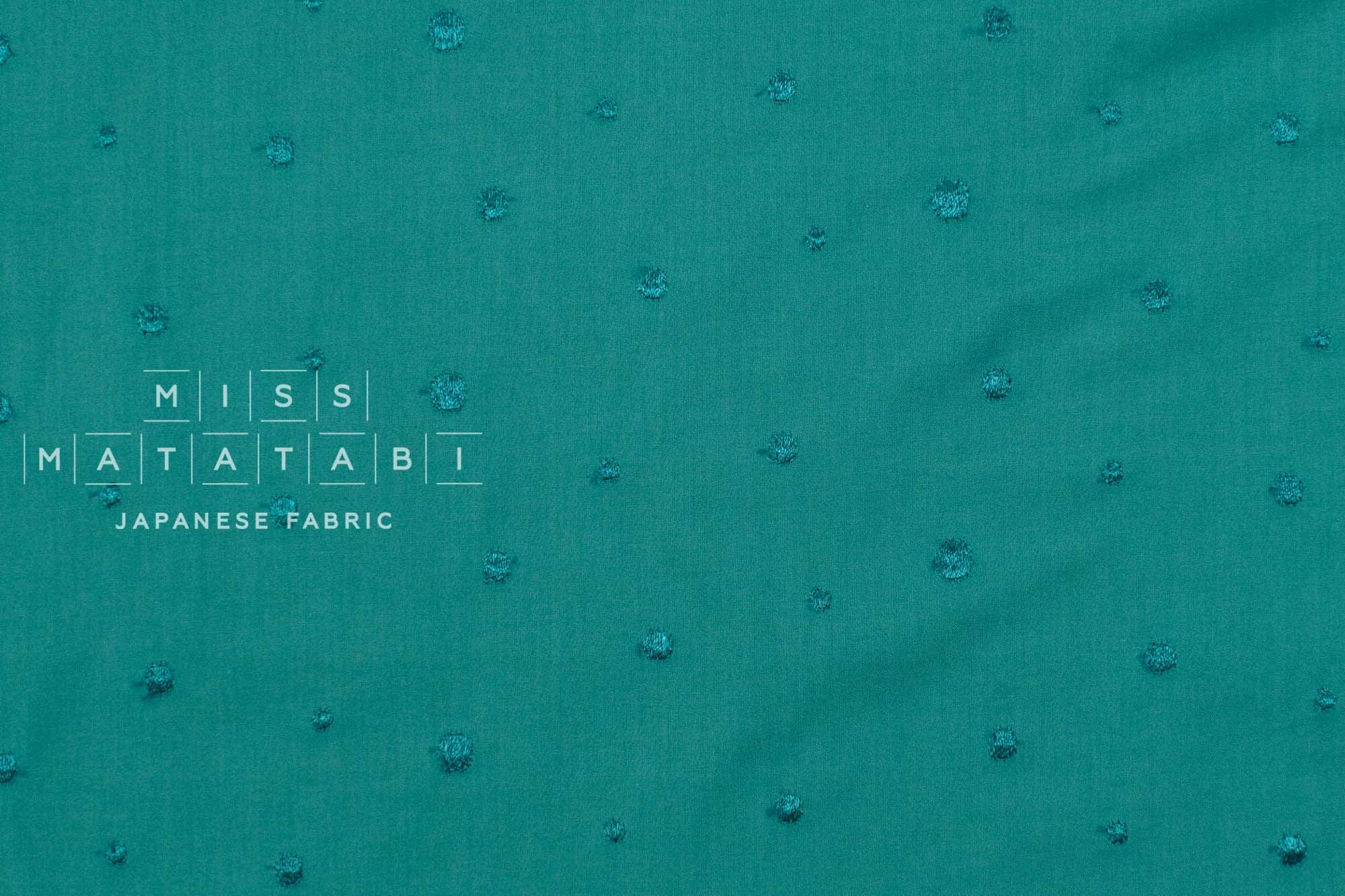 Japanese Fabric Embroidered Cotton Lawn Dots - green - 50cm