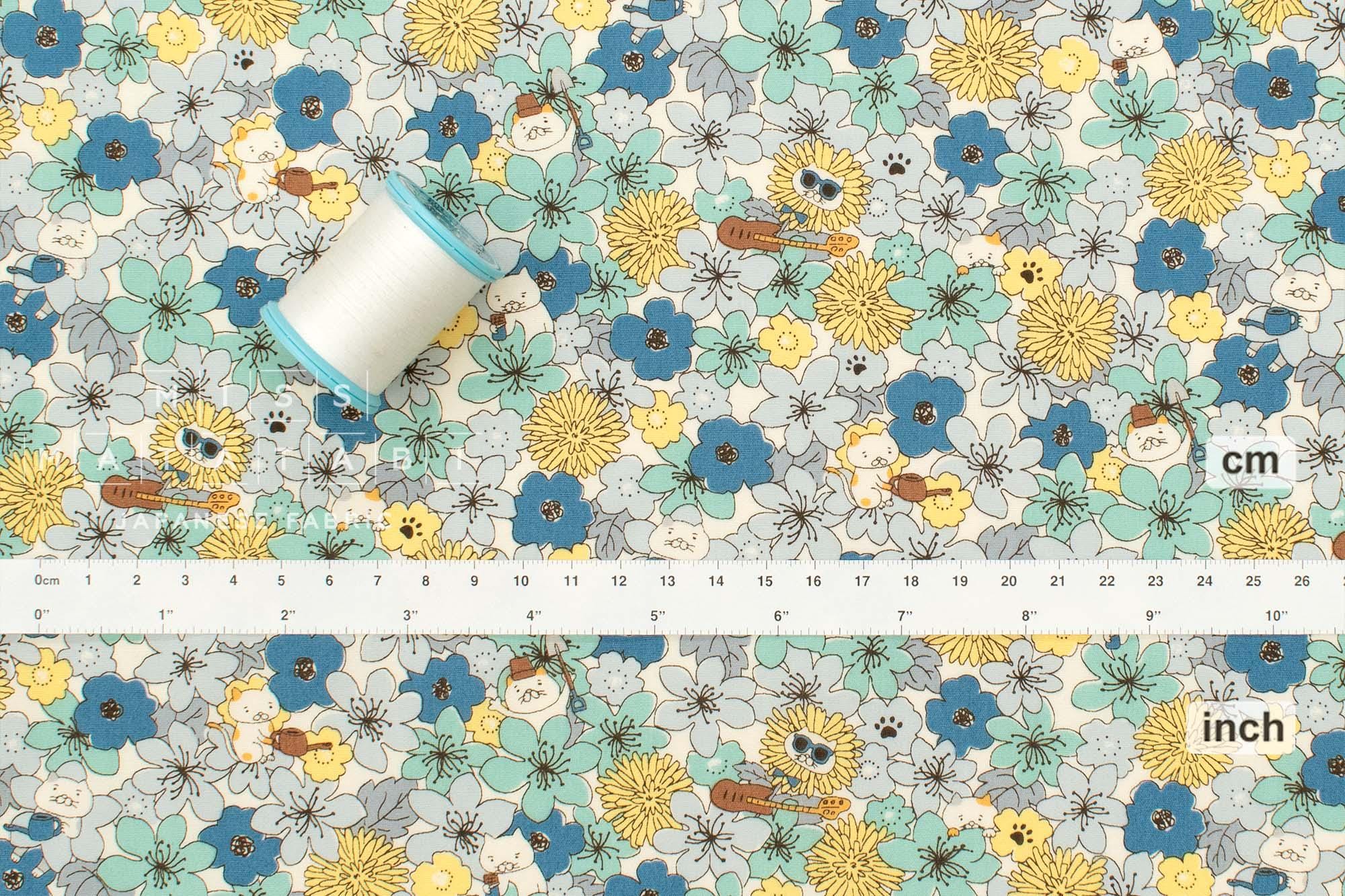 Japanese Fabric Summertime Cats - B - 50cm