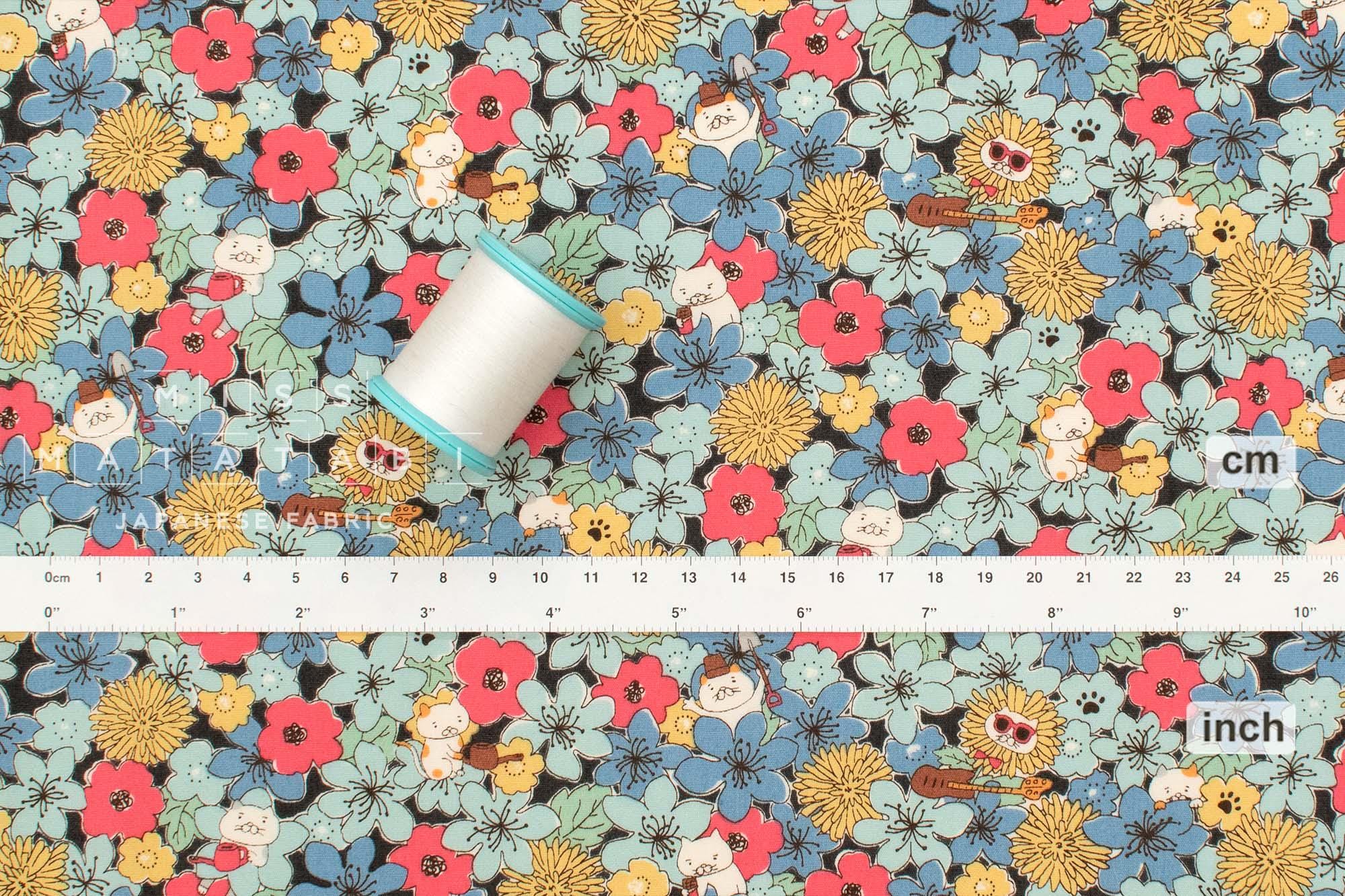 Japanese Fabric Summertime Cats - E - 50cm