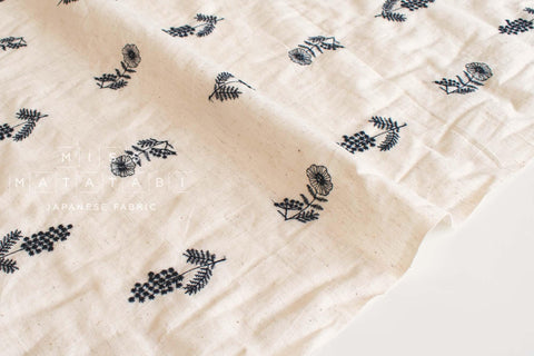 Japanese Fabric Embroidered Linen Blend - A1 - 50cm