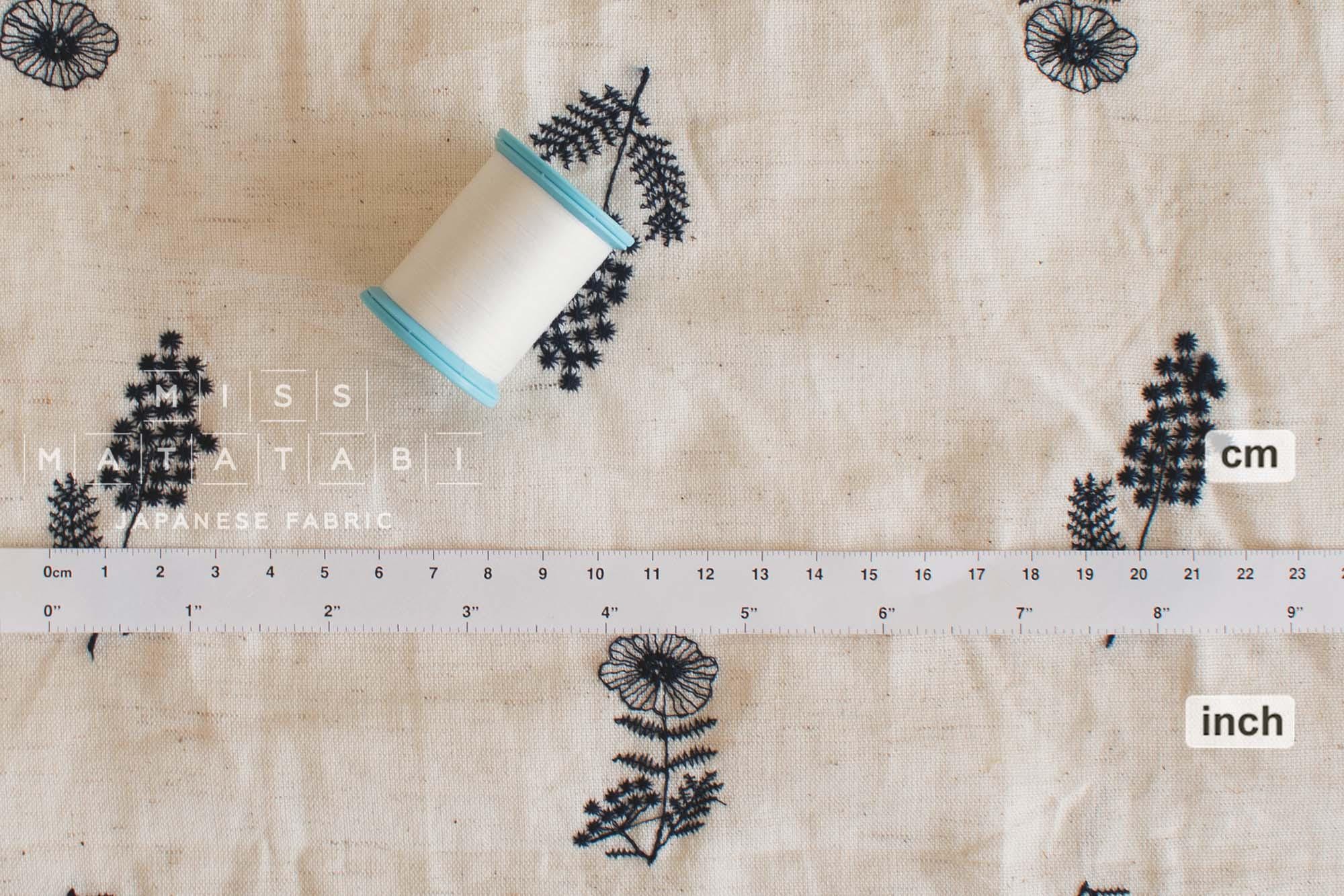 Japanese Fabric Embroidered Linen Blend - A1 - 50cm
