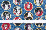 Japanese Fabric Kabuki - blue, metallic gold - 50cm