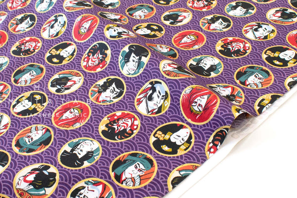 Japanese Fabric Kabuki - purple, metallic gold - 50cm