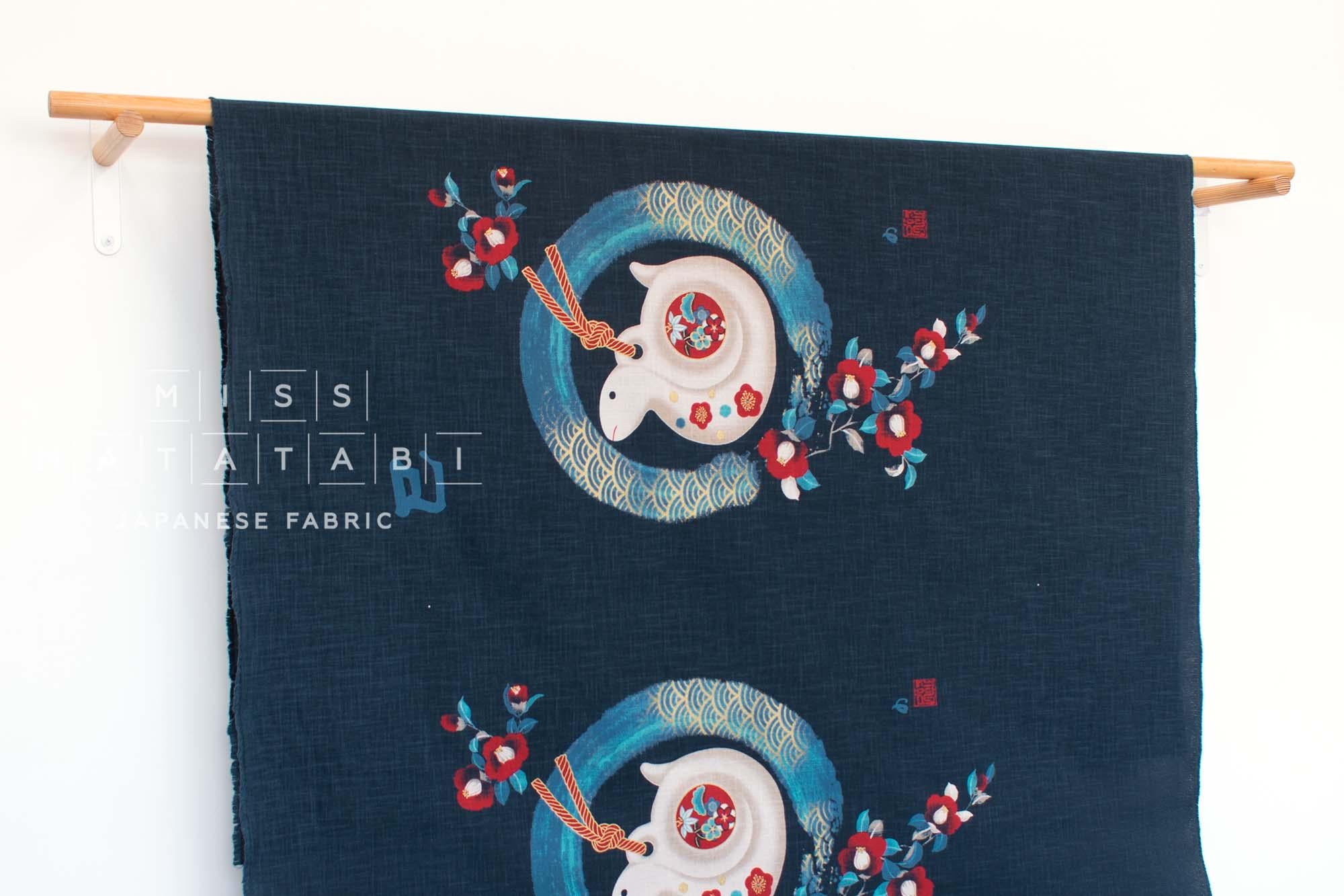 Shokunin Collection Hand-printed Japanese Fabric Panel Year of the Snake - 50cm