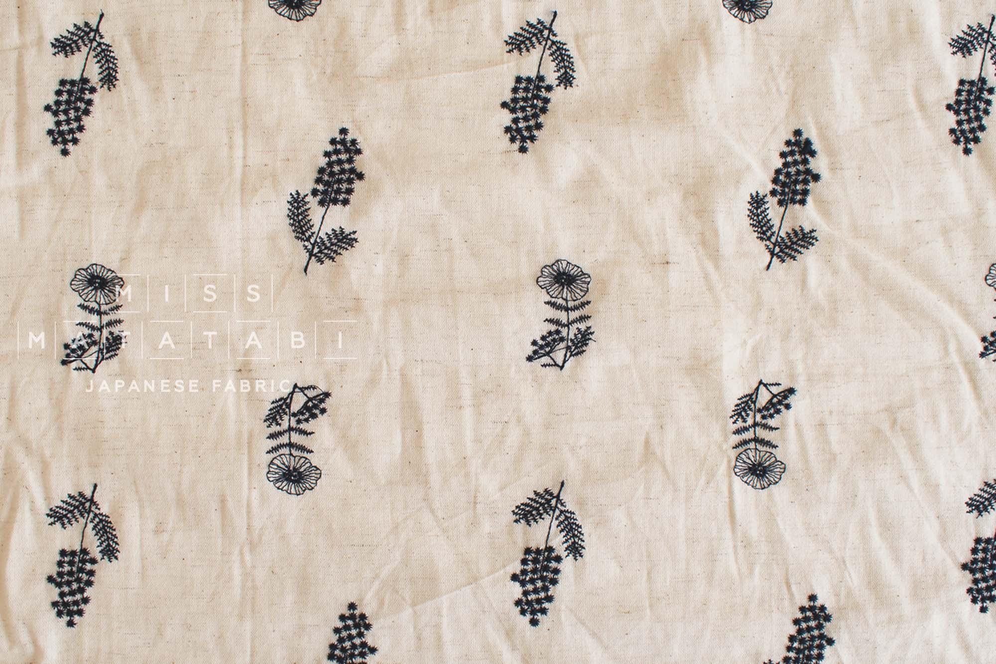 Japanese Fabric Embroidered Linen Blend - A1 - 50cm