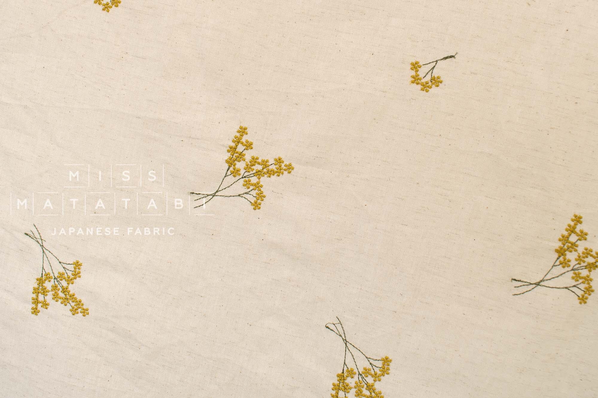 Japanese Fabric Embroidered Linen Blend - C1 - 50cm