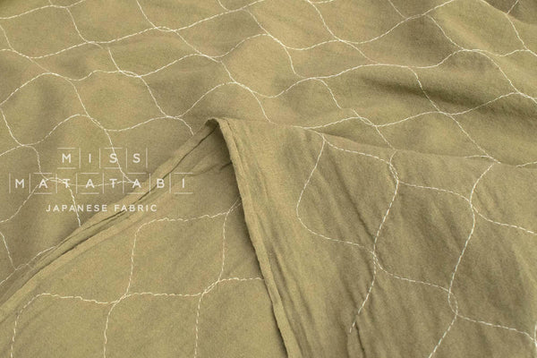 DEADSTOCK Japanese Fabric Shokunin Collection Azumadaki 143 with Quilt Stitching - khaki - 50cm