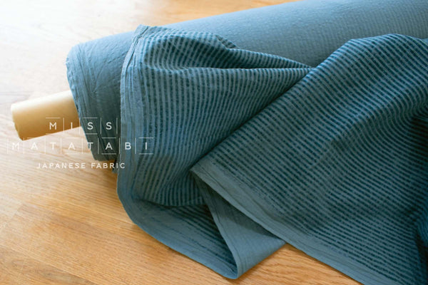 DEADSTOCK Japanese Fabric Shokunin Collection Azumadaki Faded Flocked Stripes - teal - 50cm