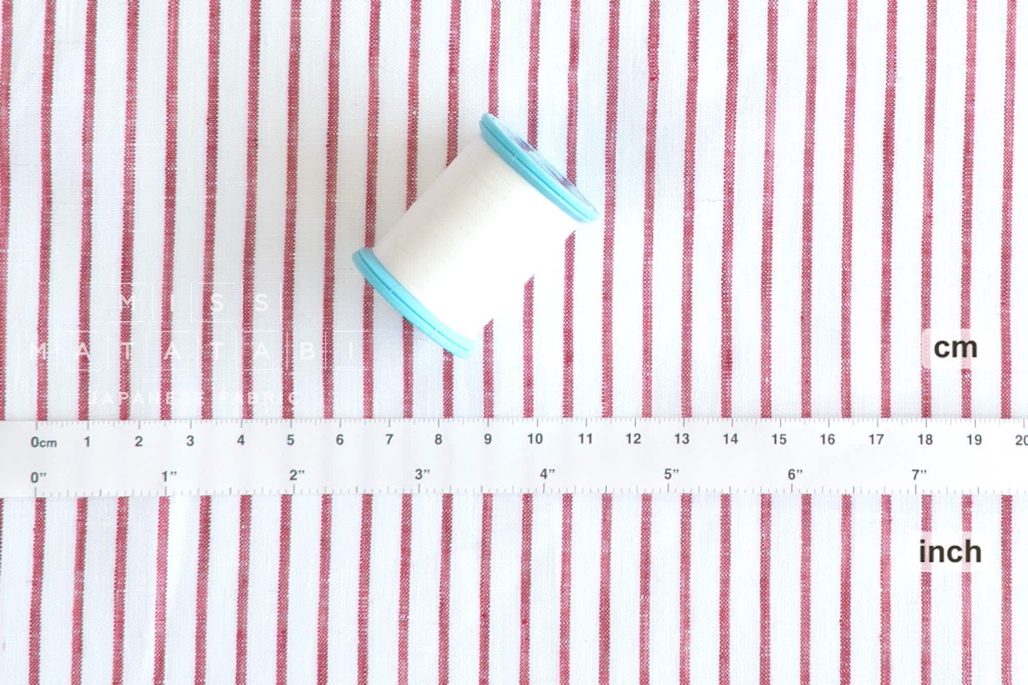 DEADSTOCK Japanese Fabric 100% Linen Yarn-dyed Stripes - red - 50cm