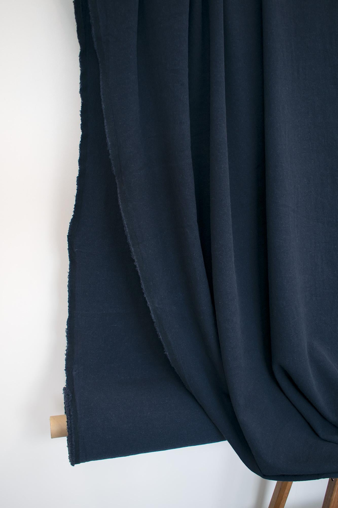 DEADSTOCK Japanese Fabric Shokunin Collection Azumadaki 47 Linen Wool Blend - ink blue - 50cm