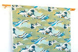 Japanese Fabric Tsuru in Wild Seas - A metallic gold - 50cm